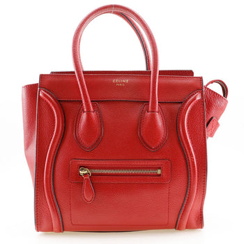 Celine Handbag Leather Red Luggage Micro Shopper Women