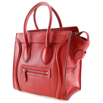 Celine Handbag Leather Red Luggage Micro Shopper Women