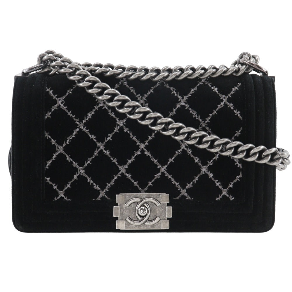 Chanel Shoulder Bag Velour, Leather Black Matelasse Stitch Chainshoulder Boy Chanel 25 Women