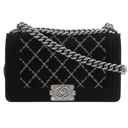 Chanel Shoulder Bag Velour, Leather Black Matelasse Stitch Chainshoulder Boy Chanel 25 Women