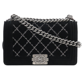 Chanel Shoulder Bag Velour, Leather Black Matelasse Stitch Chainshoulder Boy Chanel 25 Women