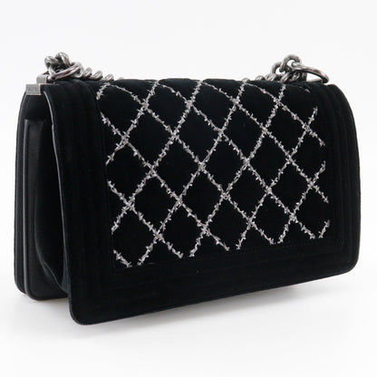 Chanel Shoulder Bag Velour, Leather Black Matelasse Stitch Chainshoulder Boy Chanel 25 Women