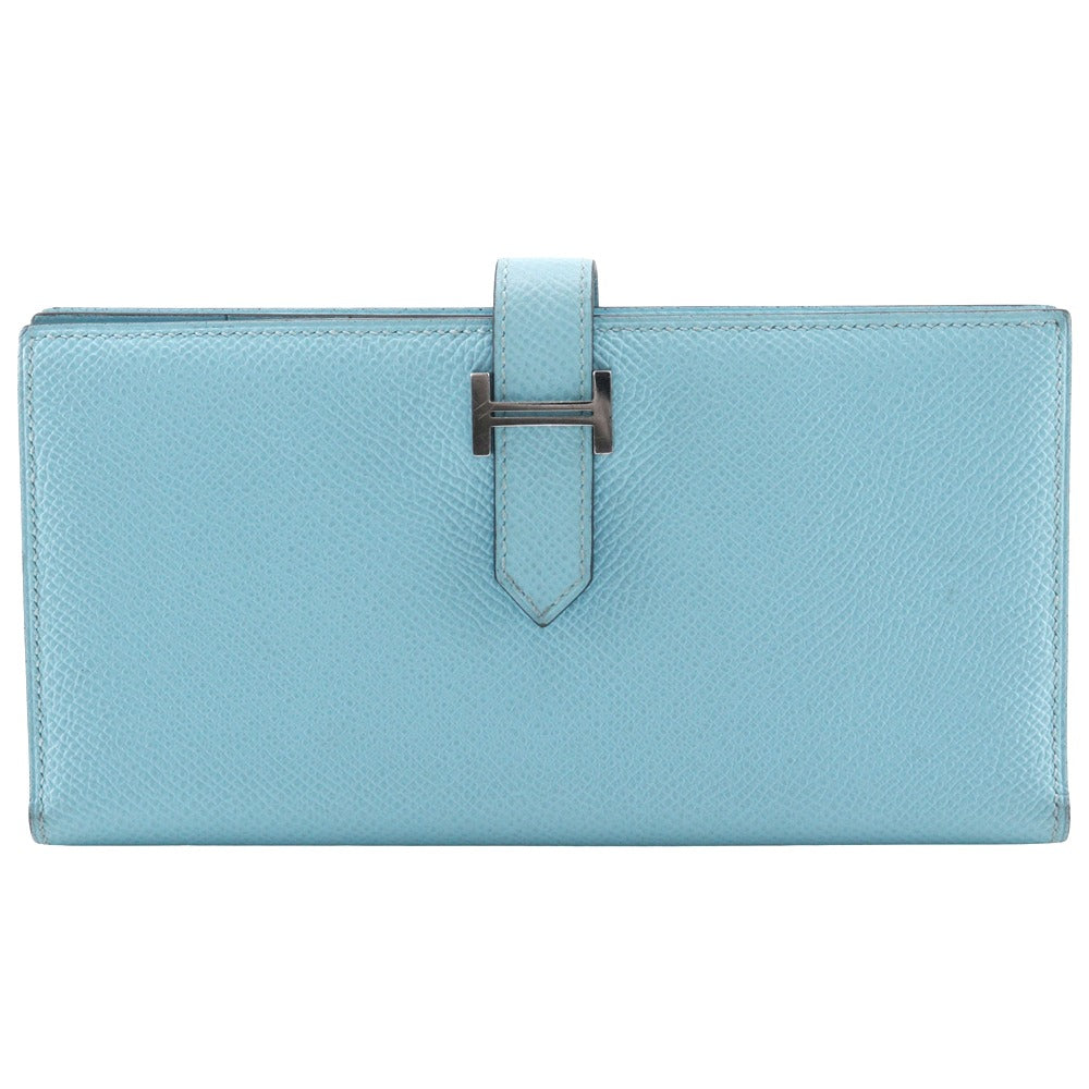 Hermes Long Wallet Purse Epsom Light Blue Beansufla Women