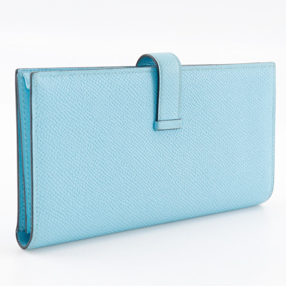 Hermes Long Wallet Purse Epsom Light Blue Beansufla Women