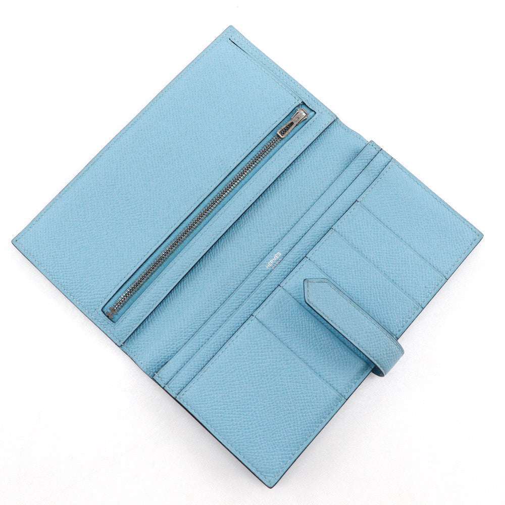 Hermes Long Wallet Purse Epsom Light Blue Beansufla Women