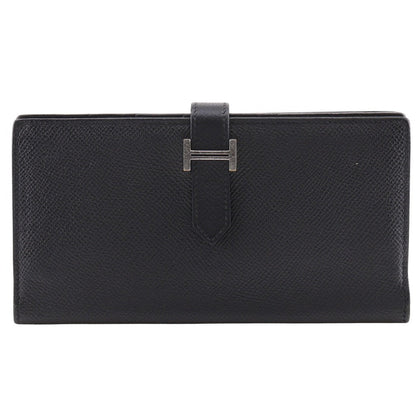 Hermes Long Wallet Purse Courchevel Black/Silver Metal Bean Unisex(Unisex)