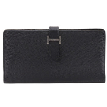 Hermes Long Wallet Purse Courchevel Black/Silver Metal Bean Unisex(Unisex)