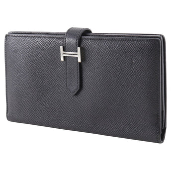 Hermes Long Wallet Purse Courchevel Black/Silver Metal Bean Unisex(Unisex)