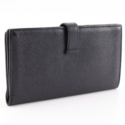 Hermes Long Wallet Purse Courchevel Black/Silver Metal Bean Unisex(Unisex)