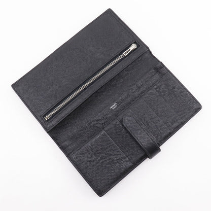 Hermes Long Wallet Purse Courchevel Black/Silver Metal Bean Unisex(Unisex)
