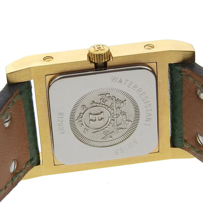 Hermes Watches Quartz Plated Gold , Leather Green Medor White Dial Women