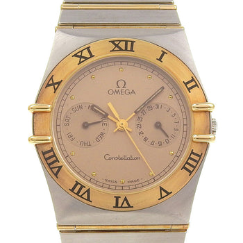 Omega Watches Quartz Stainless Steel Black Day Date Constellation Gold Dial Mens