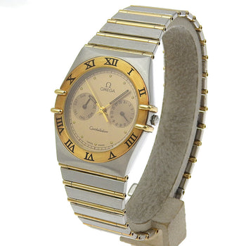 Omega Watches Quartz Stainless Steel Black Day Date Constellation Gold Dial Mens