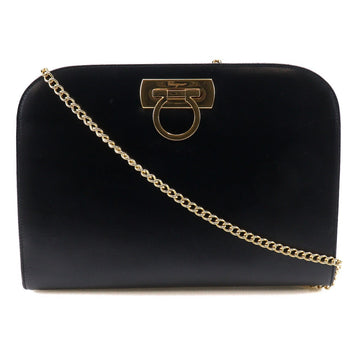 Salvatore Ferragamo Shoulder Bag P21-0587 Calfskin Black 2-Way Clutch Gancini Chainshoulder Women