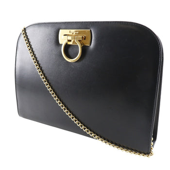 Salvatore Ferragamo Shoulder Bag P21-0587 Calfskin Black 2-Way Clutch Gancini Chainshoulder Women