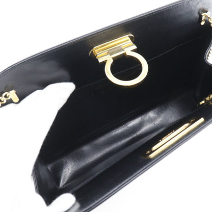 Salvatore Ferragamo Shoulder Bag P21-0587 Calfskin Black 2-Way Clutch Gancini Chainshoulder Women