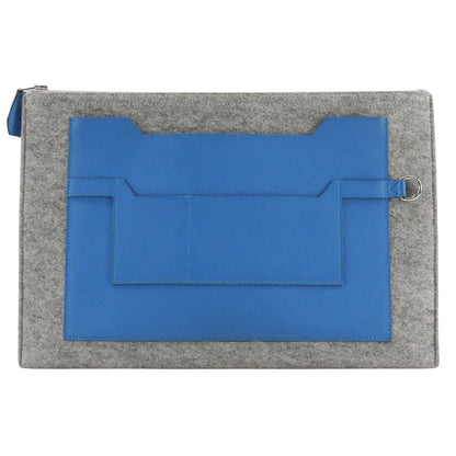 Hermes Clutch Bag Felt, Epsom Blue / Gray Too Doo 37 Unisex(Unisex)