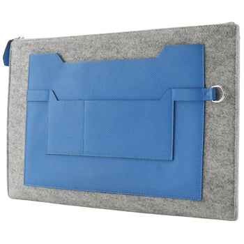 Hermes Clutch Bag Felt, Epsom Blue / Gray Too Doo 37 Unisex(Unisex)