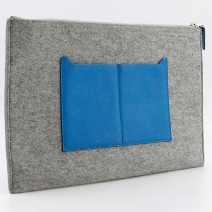 Hermes Clutch Bag Felt, Epsom Blue / Gray Too Doo 37 Unisex(Unisex)
