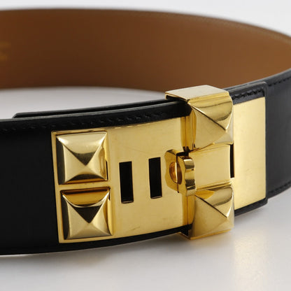 Hermes Belt Calfskin , Plated Gold Black Cory Edssian Women