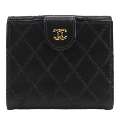 Chanel Bifold Wallet Lambskin Black Vintage W Hook Wallet Coco Mark Bicolole Women