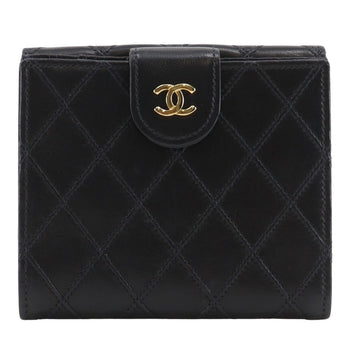 Chanel Bifold Wallet Lambskin Black Vintage W Hook Wallet Coco Mark Bicolole Women
