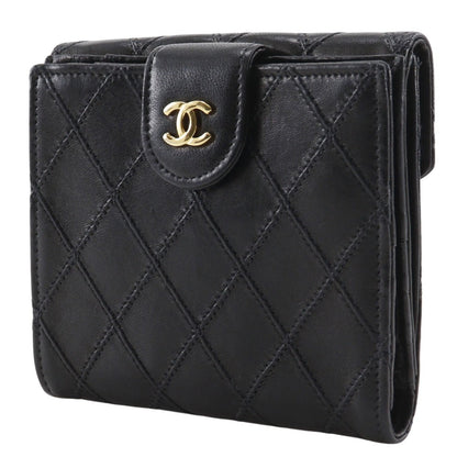Chanel Bifold Wallet Lambskin Black Vintage W Hook Wallet Coco Mark Bicolole Women