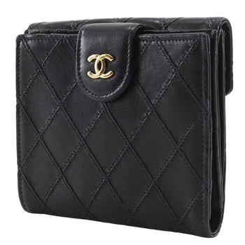 Chanel Bifold Wallet Lambskin Black Vintage W Hook Wallet Coco Mark Bicolole Women