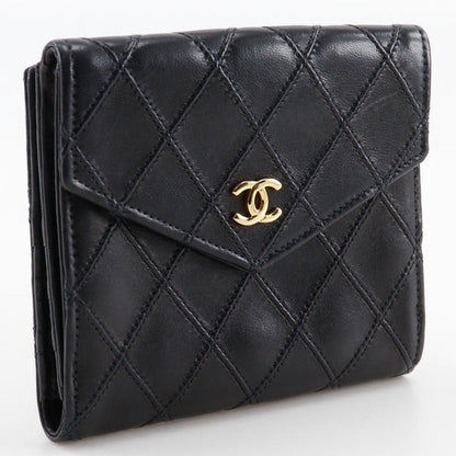 Chanel Bifold Wallet Lambskin Black Vintage W Hook Wallet Coco Mark Bicolole Women
