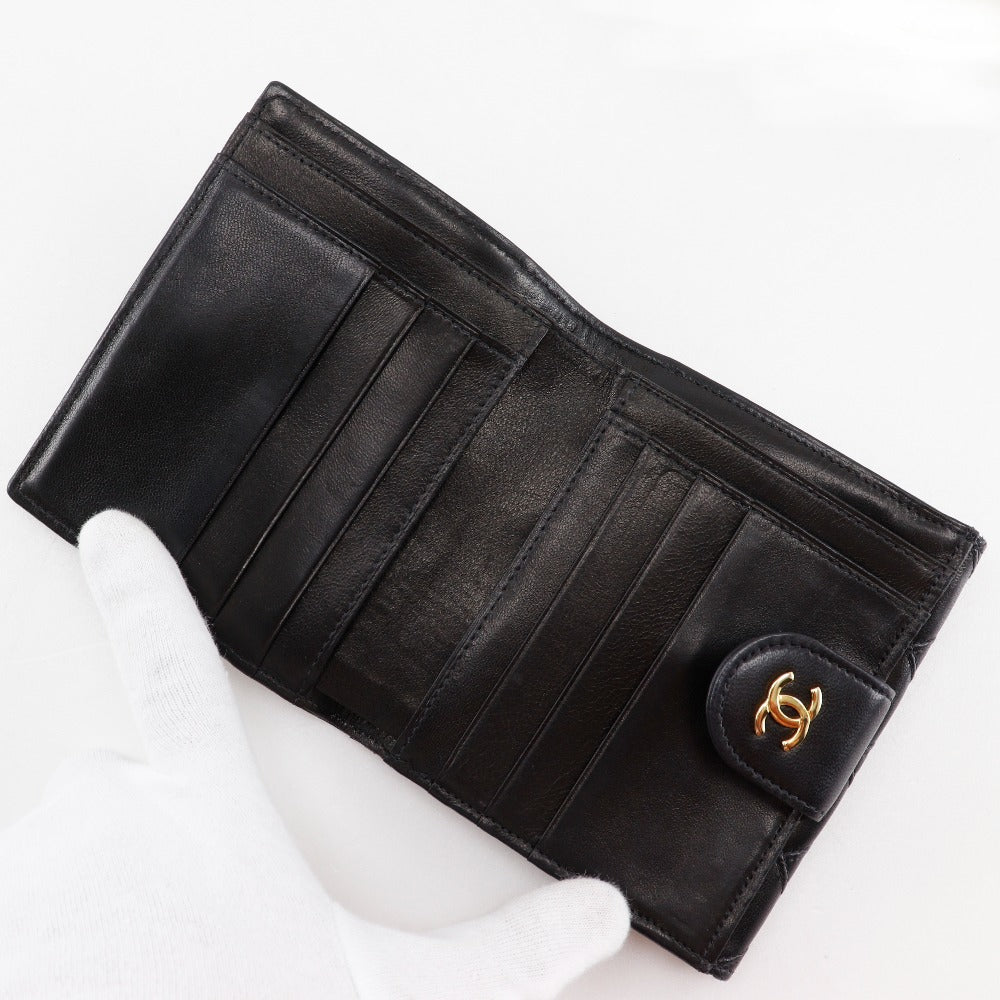 Chanel Bifold Wallet Lambskin Black Vintage W Hook Wallet Coco Mark Bicolole Women