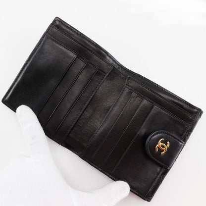 Chanel Bifold Wallet Lambskin Black Vintage W Hook Wallet Coco Mark Bicolole Women