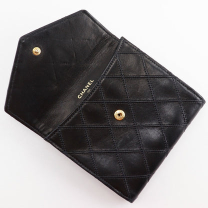 Chanel Bifold Wallet Lambskin Black Vintage W Hook Wallet Coco Mark Bicolole Women