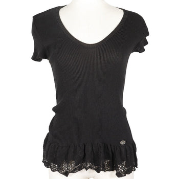 Chanel Knit P28461K00111 06P Cotton, Nylon Black Summer Knit Coco Mark Short Sleeve Women 38