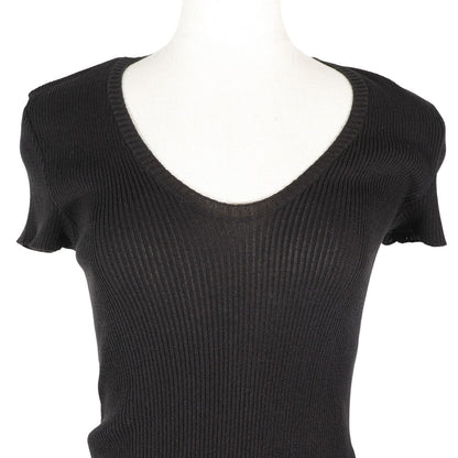 Chanel Knit P28461K00111 06P Cotton, Nylon Black Summer Knit Coco Mark Short Sleeve Women 38