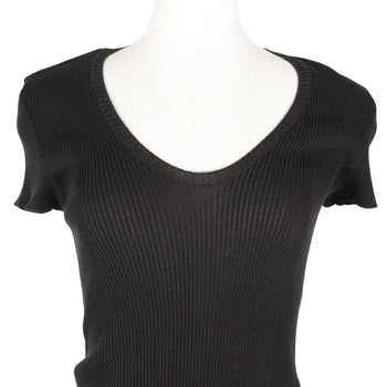 Chanel Knit P28461K00111 06P Cotton, Nylon Black Summer Knit Coco Mark Short Sleeve Women 38