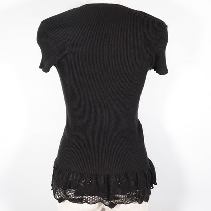 Chanel Knit P28461K00111 06P Cotton, Nylon Black Summer Knit Coco Mark Short Sleeve Women 38