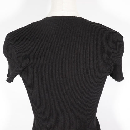 Chanel Knit P28461K00111 06P Cotton, Nylon Black Summer Knit Coco Mark Short Sleeve Women 38