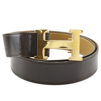 Hermes Belt Leather, Plated Gold Brown / Beige Reversible Vintage H Belt Mens