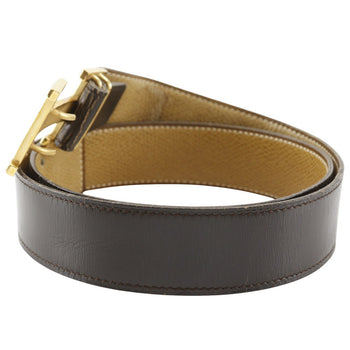 Hermes Belt Leather, Plated Gold Brown / Beige Reversible Vintage H Belt Mens