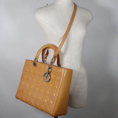 Christian Dior Handbag 09-Bo-0174 Patent Leather Orange Lady Dior Women