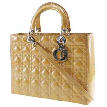 Christian Dior Handbag 09-Bo-0174 Patent Leather Orange Lady Dior Women