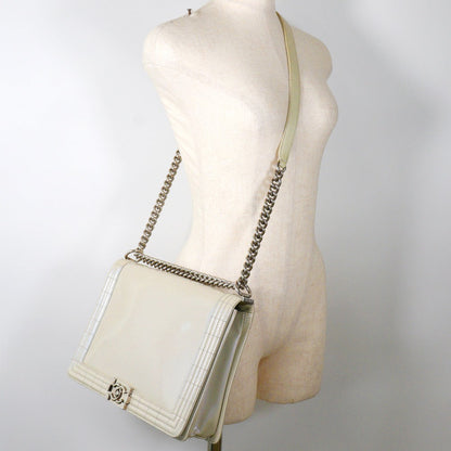 Chanel Shoulder Bag Enamel White Boy Chanel Chainshoulder Women