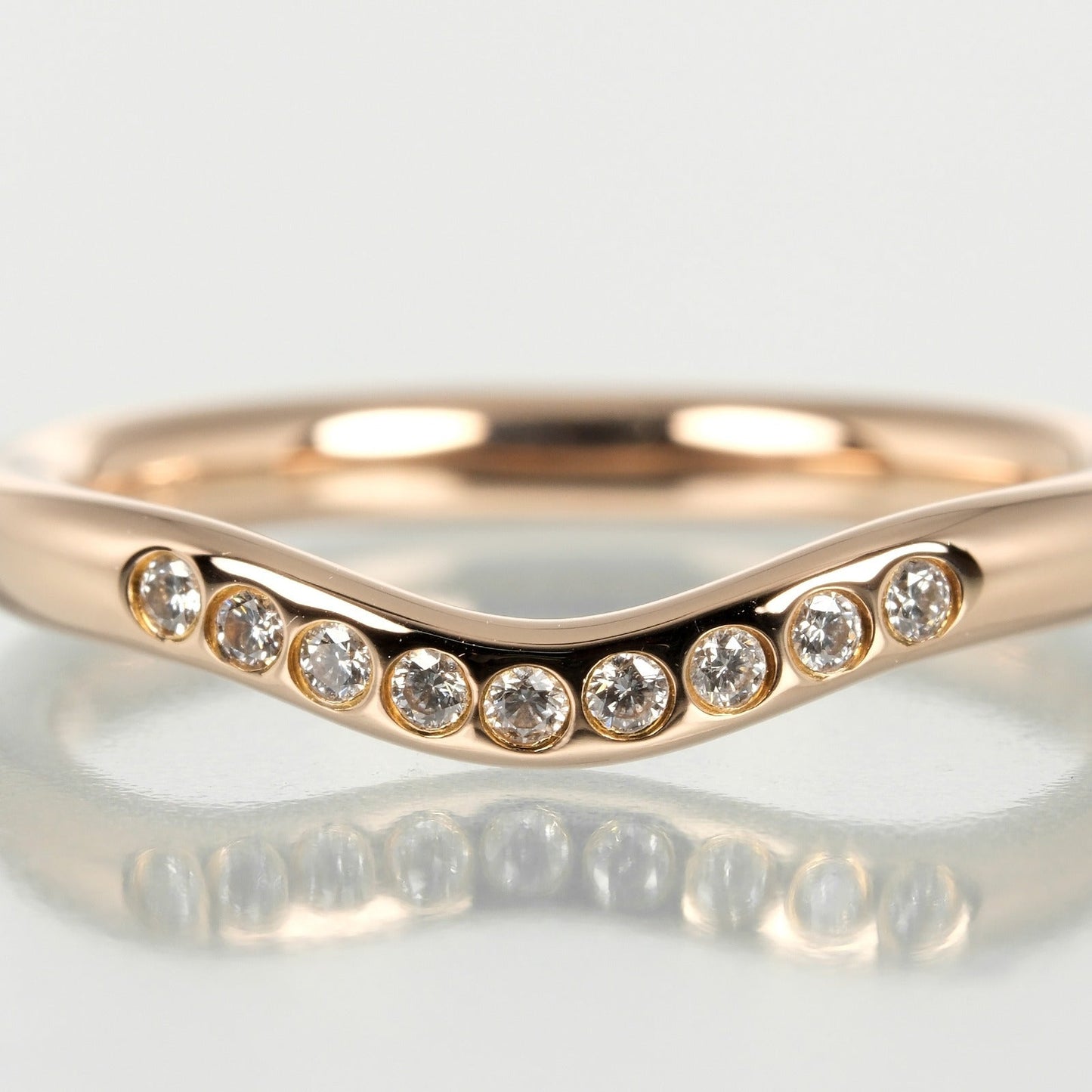 Tiffany&Co. Ring K18 Pink Gold, 9P Diamonds Gold Curved Band Women