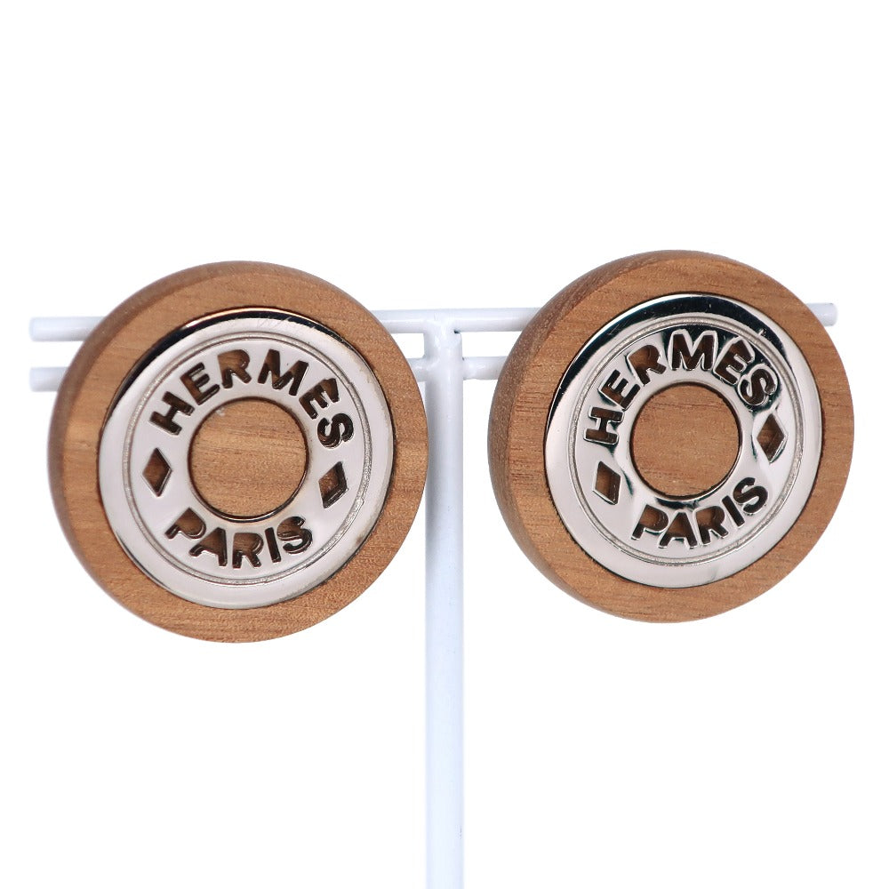 Hermes Earring Wood, Metal Brown/Silver Serie Women