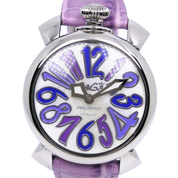 Gaga Milano Watches Quartz Stainless Steel , Leather Silver Manure 40 White Shell Dial Mens