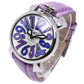 Gaga Milano Watches Quartz Stainless Steel , Leather Silver Manure 40 White Shell Dial Mens