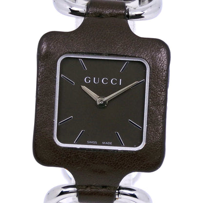 Gucci Watches Quartz Ya130.5 Stainless Steel , Leather Silver Square Face Brown Dial Mens