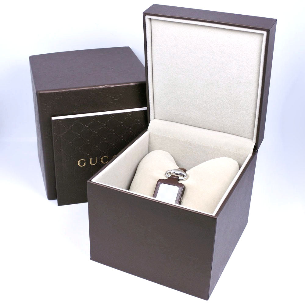 Gucci Watches Quartz Ya130.5 Stainless Steel , Leather Silver Square Face Brown Dial Mens
