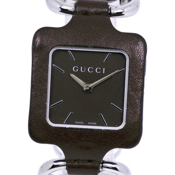 Gucci Watches Quartz Ya130.5 Stainless Steel , Leather Silver Square Face Brown Dial Mens