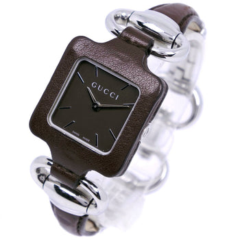 Gucci Watches Quartz Ya130.5 Stainless Steel , Leather Silver Square Face Brown Dial Mens